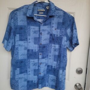 Batik Bay Hawaiian Shirt button down Mens XL blue Islands Aviation
